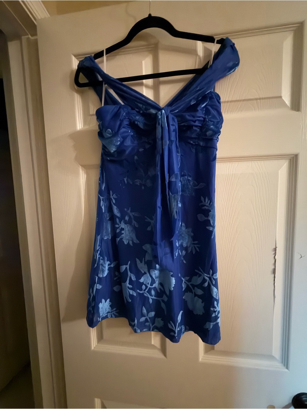 Hello Molly Royal Blue Floral Tie-Shoulder Satin Dress